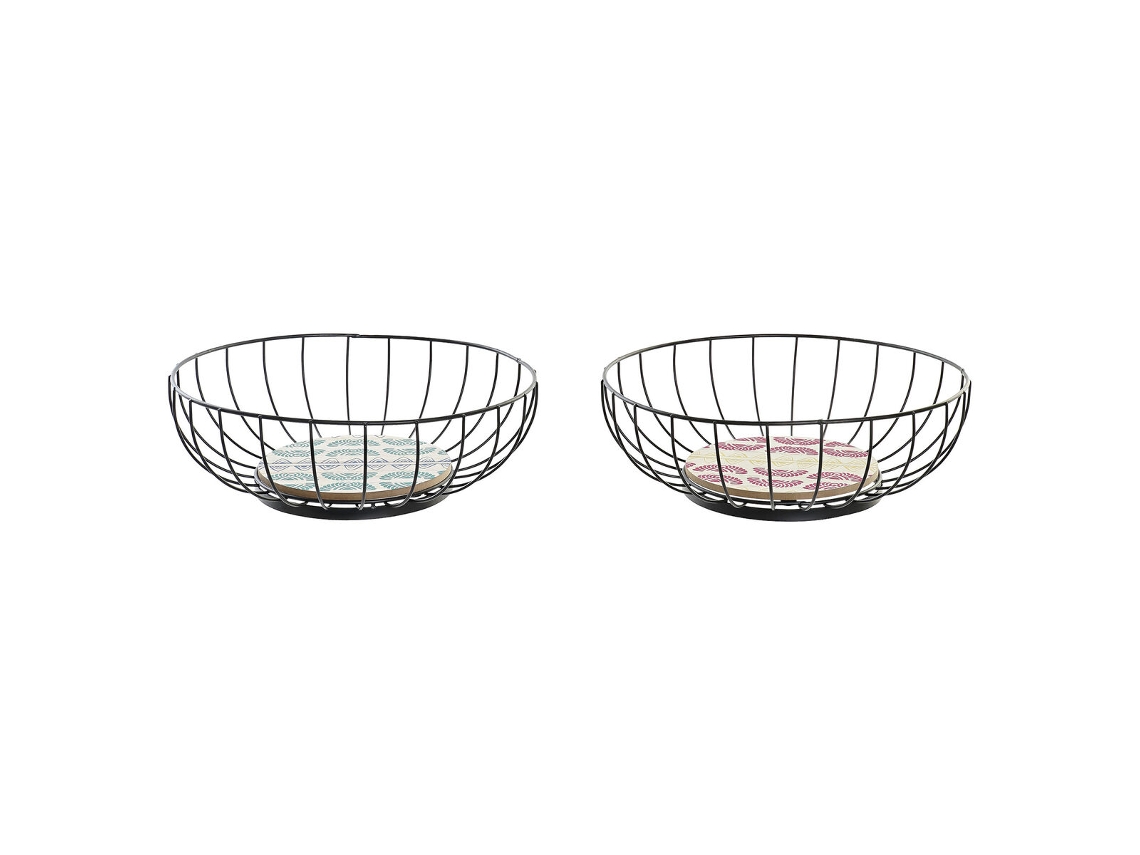 Fruteira DKD HOME DECOR Azul Turquesa Metal Madeira Mdf 28 X 28 X 11 Cm 2 Unidades