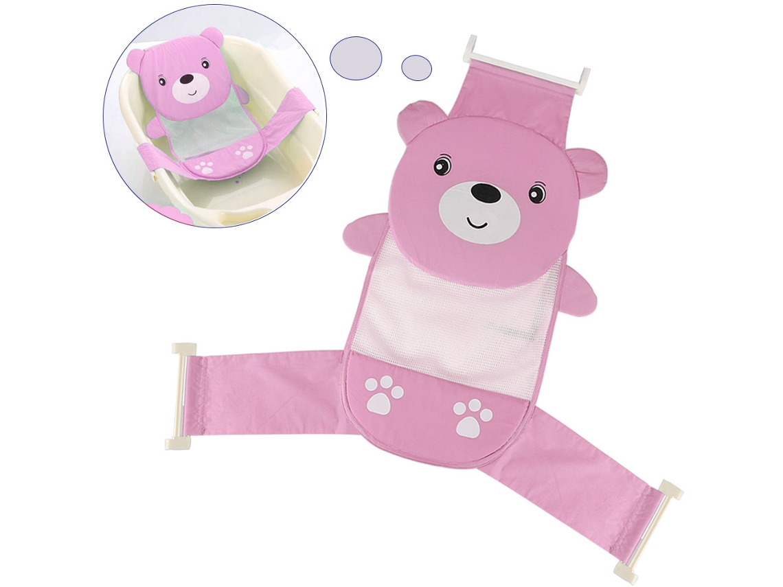 Mali rede Ajustável de Suporte para Banheira Bebê Urso Rosa com Algodão Confortável 58x67cm