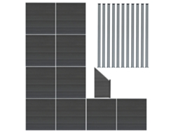 Vedao Exterior Wpc 185x1830cm | Cinza | 10xpainis Reto 1x Oblquo 11 Postes C/led Solar | Painel Dupla Face | Monstershop