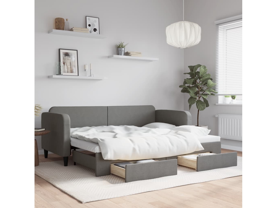 Sofá cama con cajones 80x200 cm Tela gris oscuro