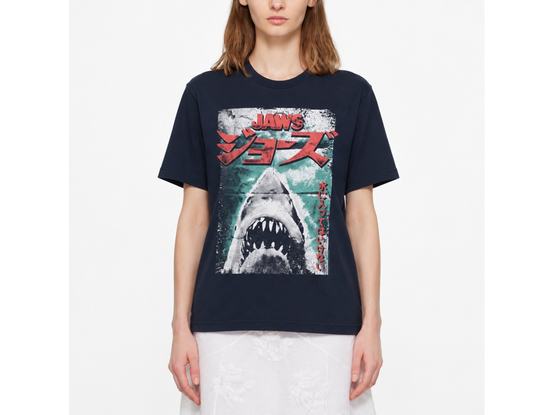Rockinstone Jaws Movie Worn Japanese Poster Navy Adult T-shirt Size:s