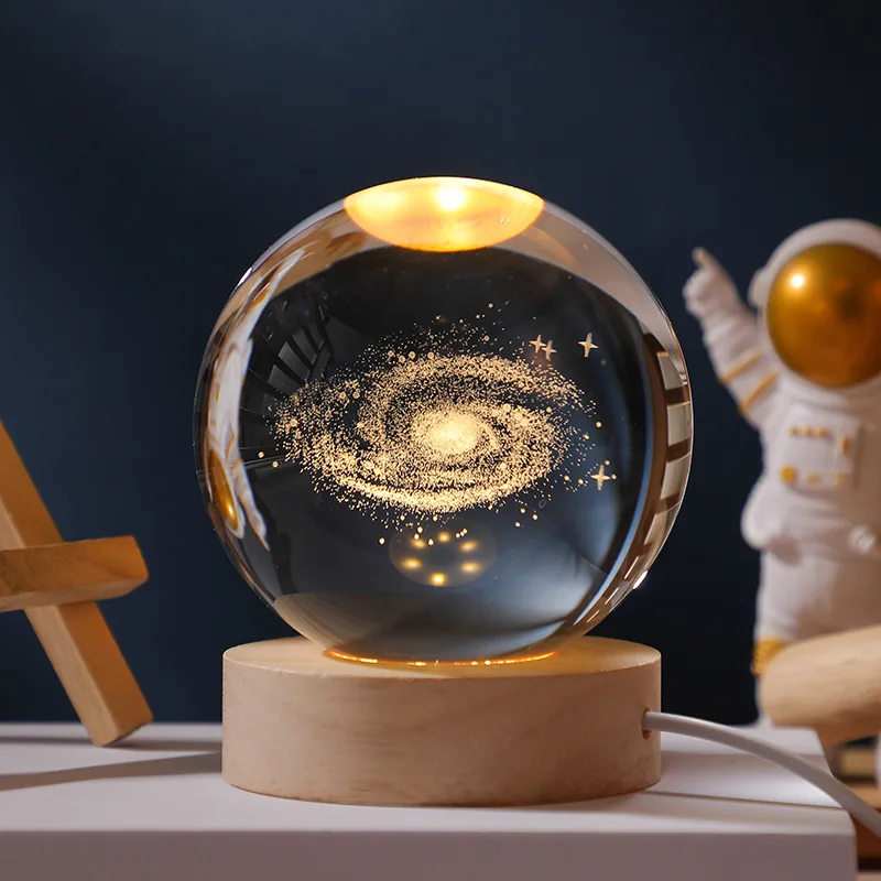 Luminária Noturna Led Usb Bola de Cristal Galáxia 3d Lua Planeta MDUG (galaxy 8cm)