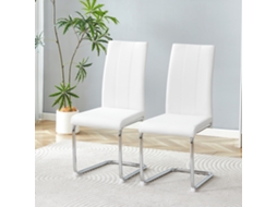 2 Pares Cadeiras Brancas Pu, Modelo Moderno, Encosto Alto, Pernas Cromadas, Ideal Para Sala De Jantar, Cozinha E Estar.