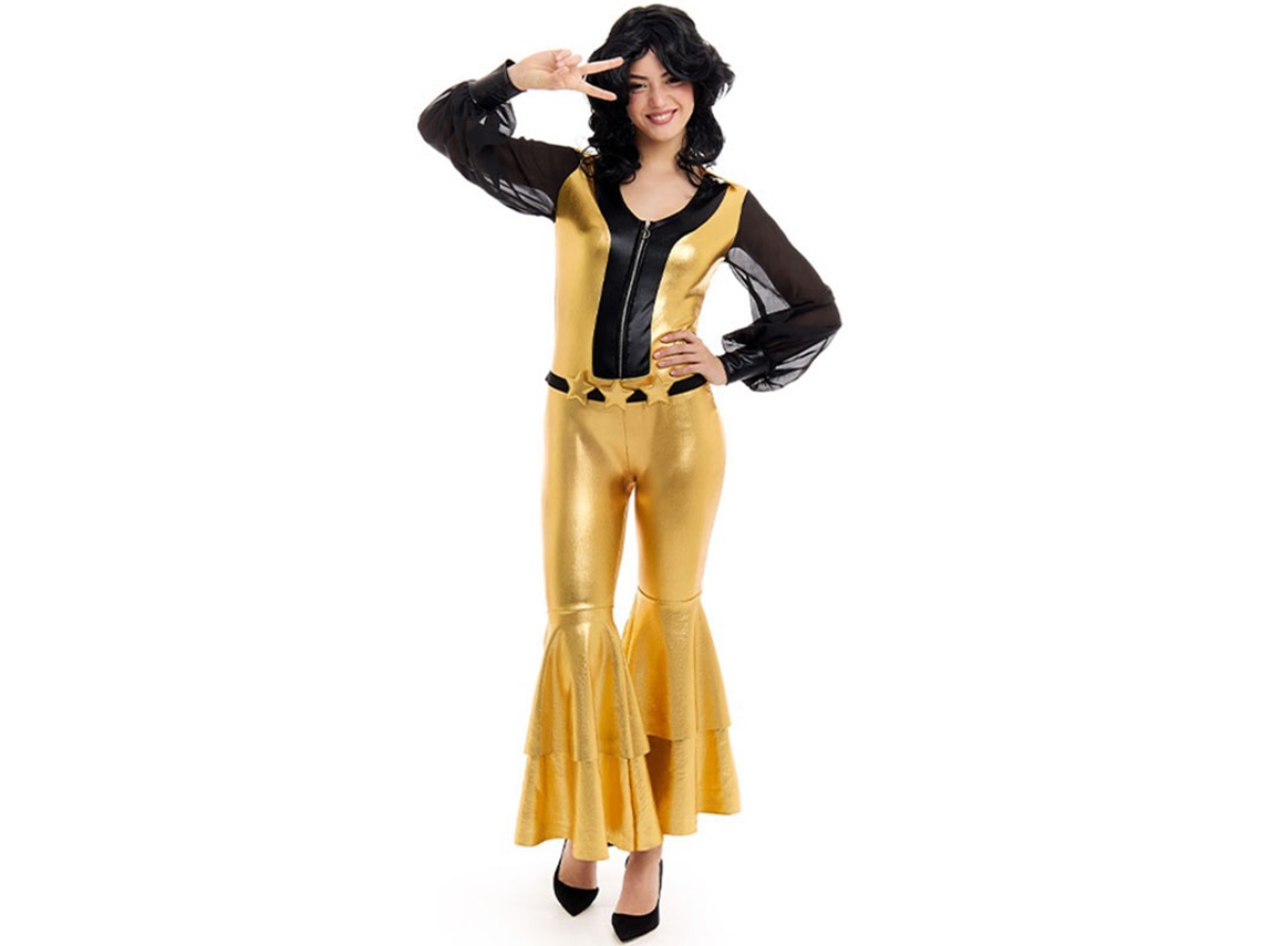 Fato de discoteca dourado para mulher