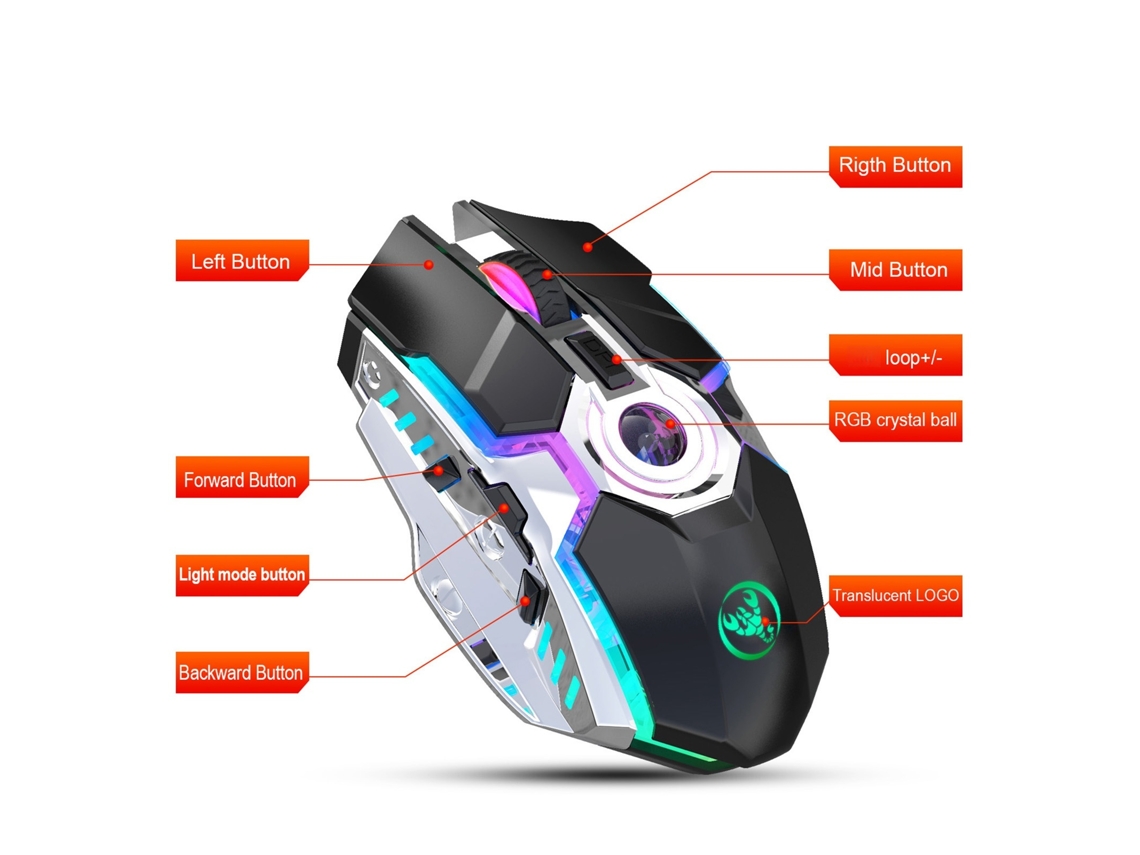 Hxsj T30 Rato Sem Fio Usb 2.4g Com Iluminação Rgb Recarregável 2400dpi Para Jogos