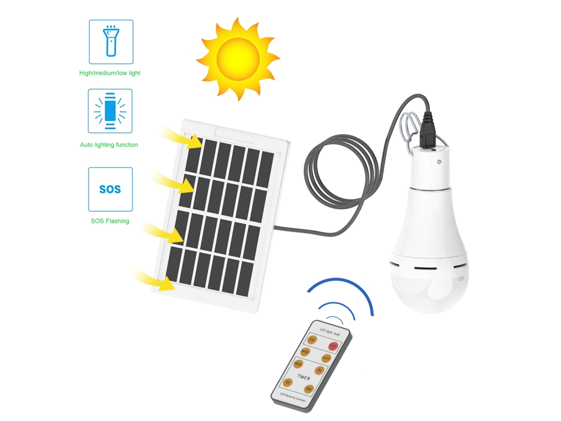Lâmpada Solar LED 7W com Controle Remoto e Automático IP65 Exterior
