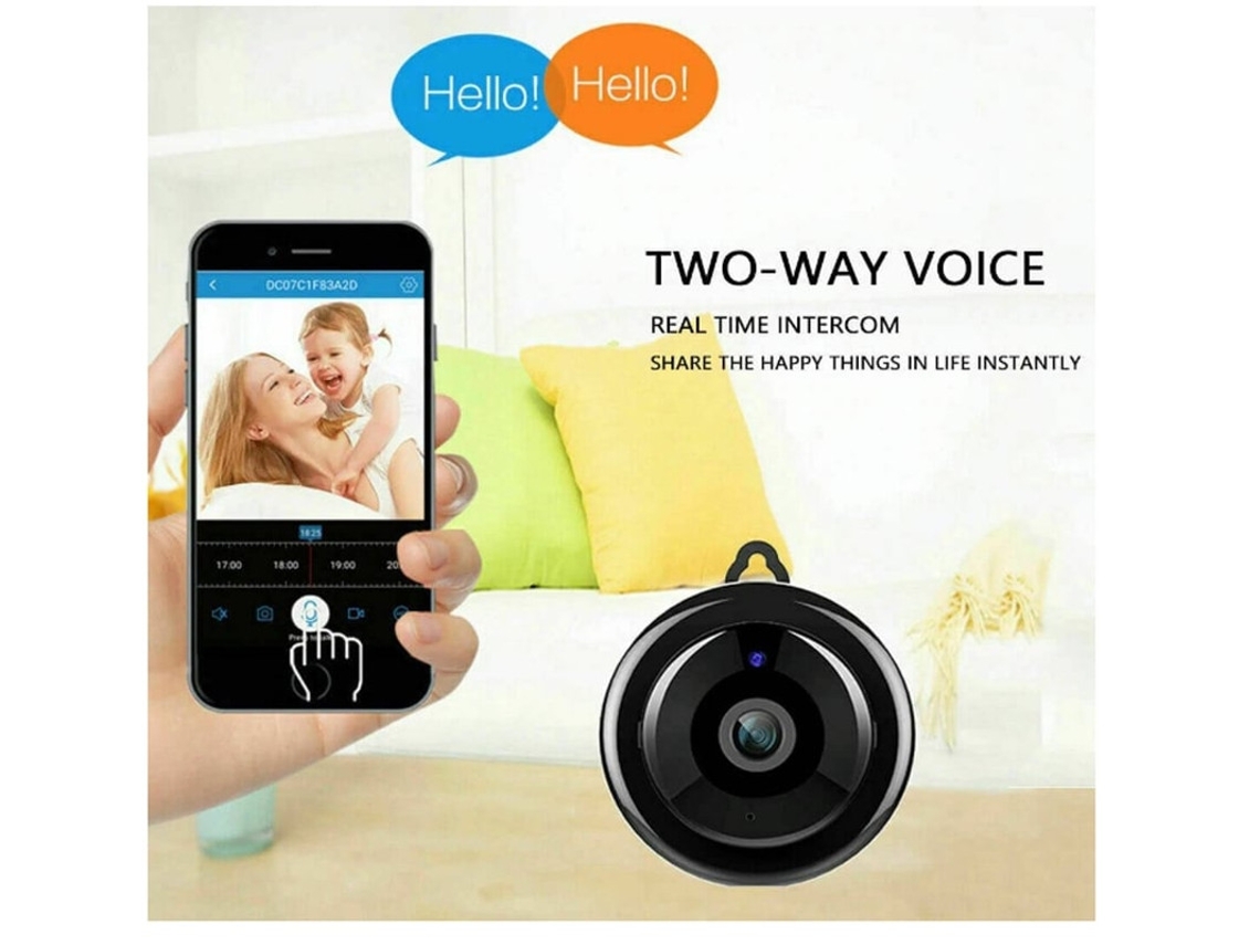 Mini Câmera Espiã Câmeras De Microvigilância De Grande Angular Interno/externo Para Babá Com App Preta Yizhood