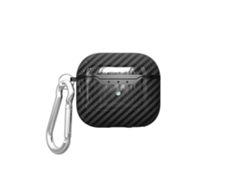 Capa protetora para fones de ouvido AirPods 4 em TPU com textura de fibra de carbono, resistente a impactos e com gancho. GIECY