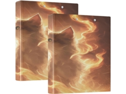 Pasta Caderno Com Capa Dura E Três Estampas De Gato Em Estilo Chama Brilhante 1, 5-polegadas, Com Bolso, Pacote Com