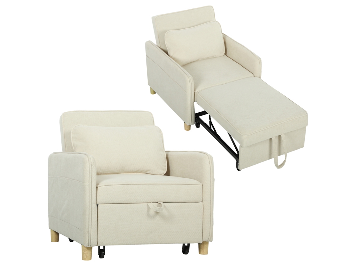 Sofá cama 3 em 1, com função de cama, bege