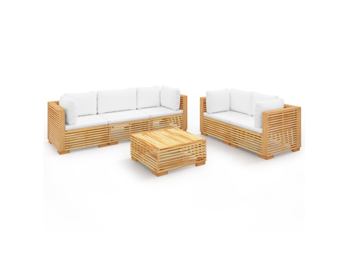 Conjunto 6 lounge jardim c/ almofadões VIDAXL madeira teca maciça