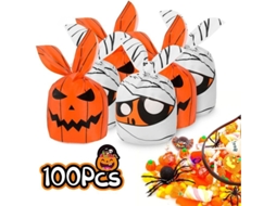100 sacolas doces Halloween para festas, 13x22cm | S/MARCA