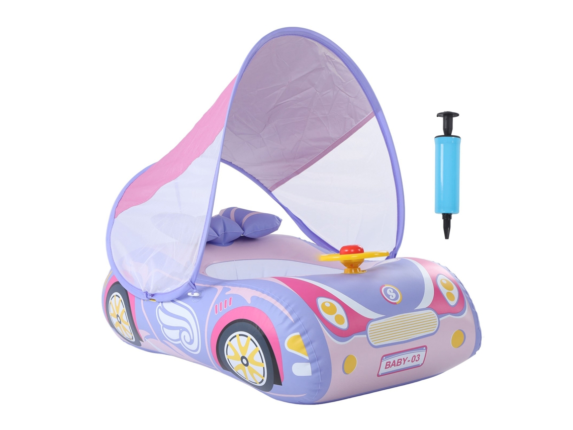 Primerox bóia Inflável Carro Bebê Som Parasol Piscina 1-4 Anos Rosa