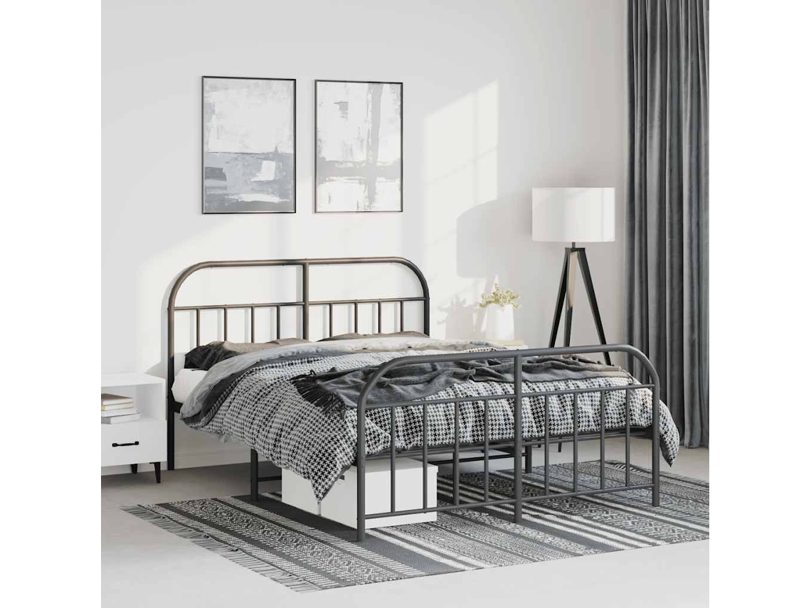 Estrutura De Cama Com Cabeceira E Pés 135x190 Cm Metal Preto