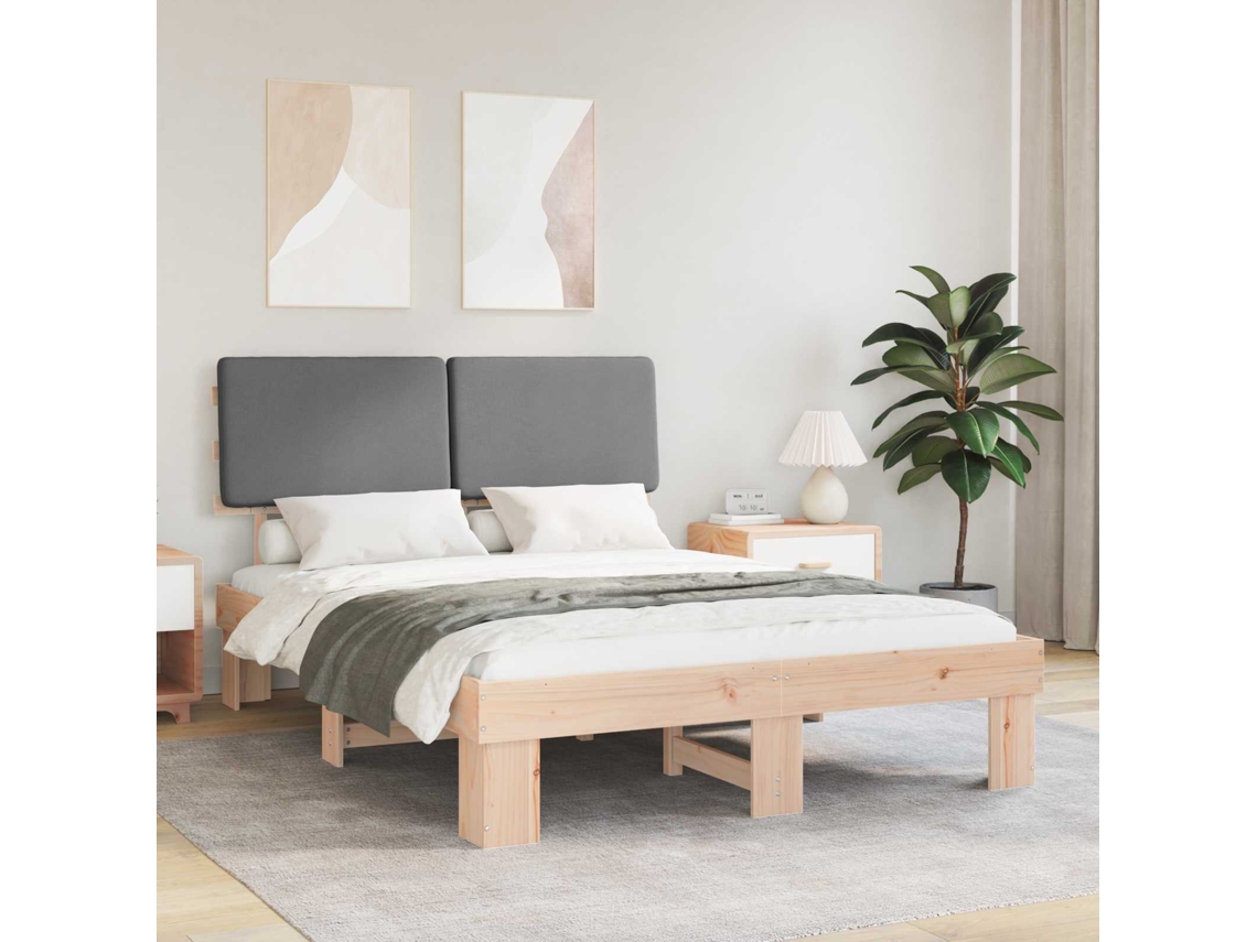 Vidaxl Estrutura de Cama com Cabeceira Estofada Cinzento claro