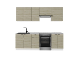 Cozinha Fame Line, 240cm, Pt Mármore, Carvalho Lambris/branco, Branco, Vicco