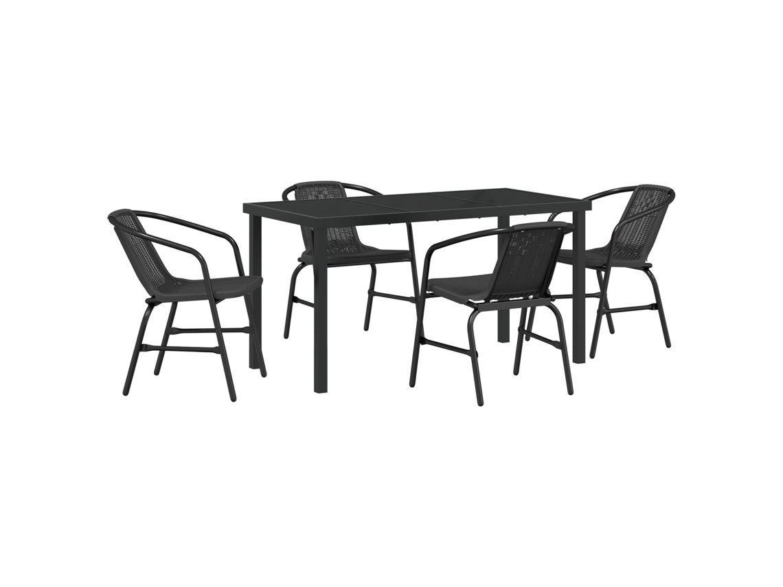 Conjunto 5 De Jantar De Jardim Vidaxl Preto Rattan Plástico