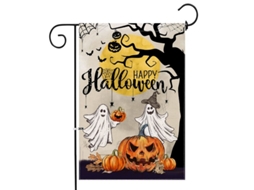 Bandera De Jardim De Halloween, Duas Faces Com Fantasma, Morcego E Abóbora Bonitas 12x18 Polegadas