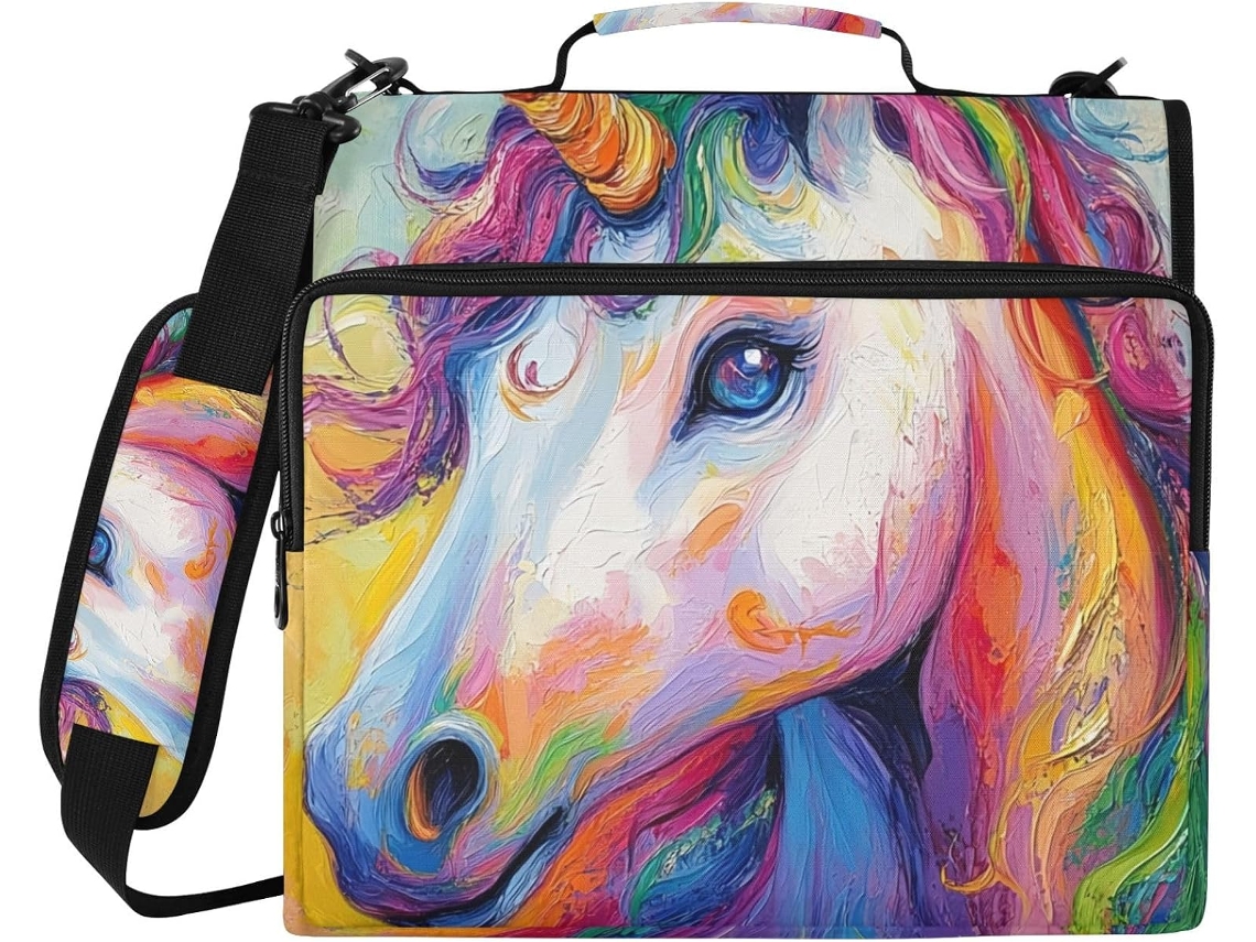 Organizador De Bolsa Com Estampa Unicórnio Arco Íris, Pasta De 3-argolas, Capa Impermeável Laptop Em Poliéster