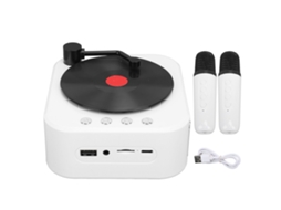 Aetheria toca discos Bluetooth 5.3 Alto falante Retro 3 Modos Som Hifi Portátil com 2 Microfones Branco