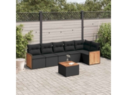Vidaxl 7 Pcs Conjunto De Sofás P/ Jardim C/ Almofadões Vime Pe Preto