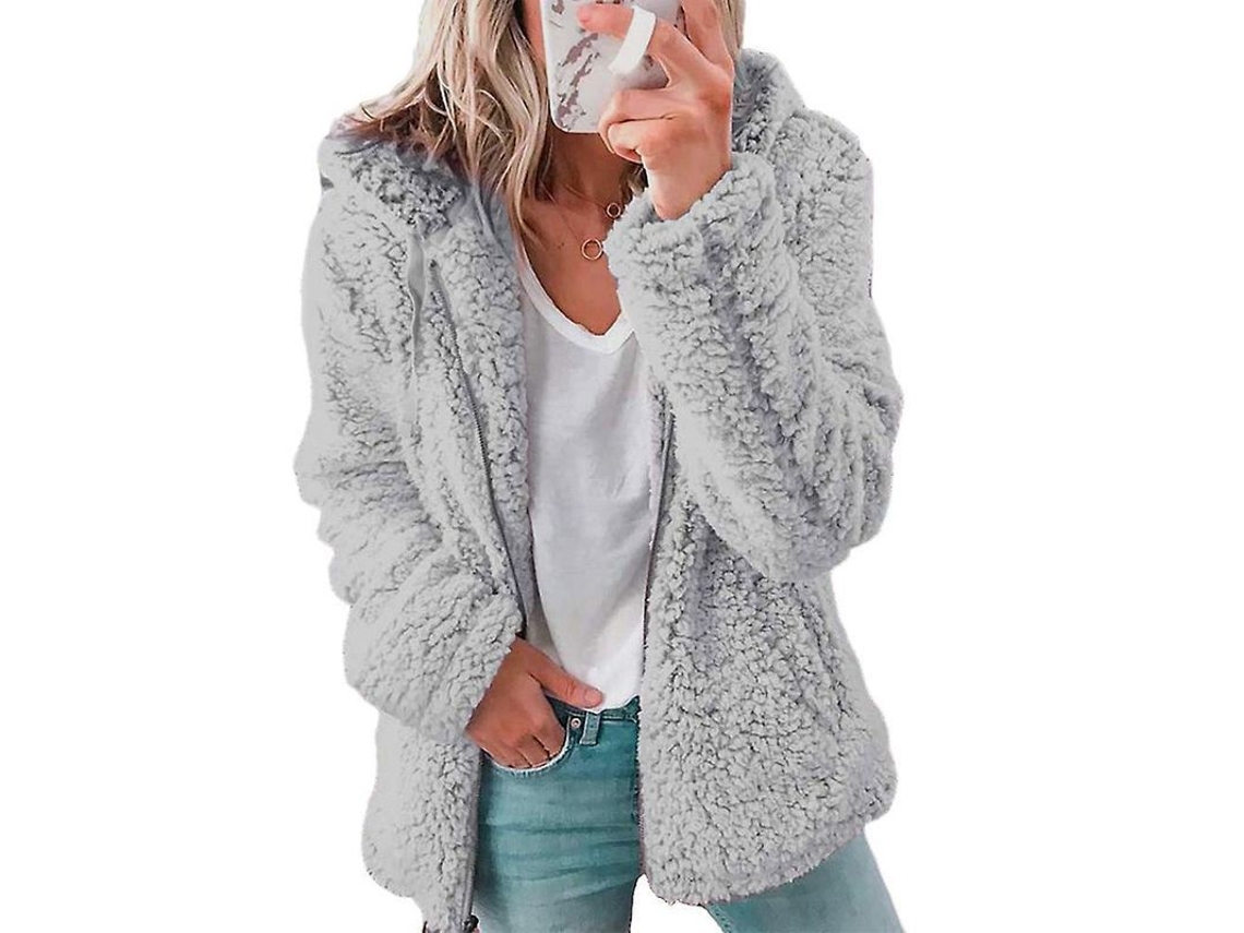 2026 abrigo de Peluche Oso Teddy para Mujer Con Capucha Suave Fleece Abrigo Cálido Invierno Casual M Gris Claro