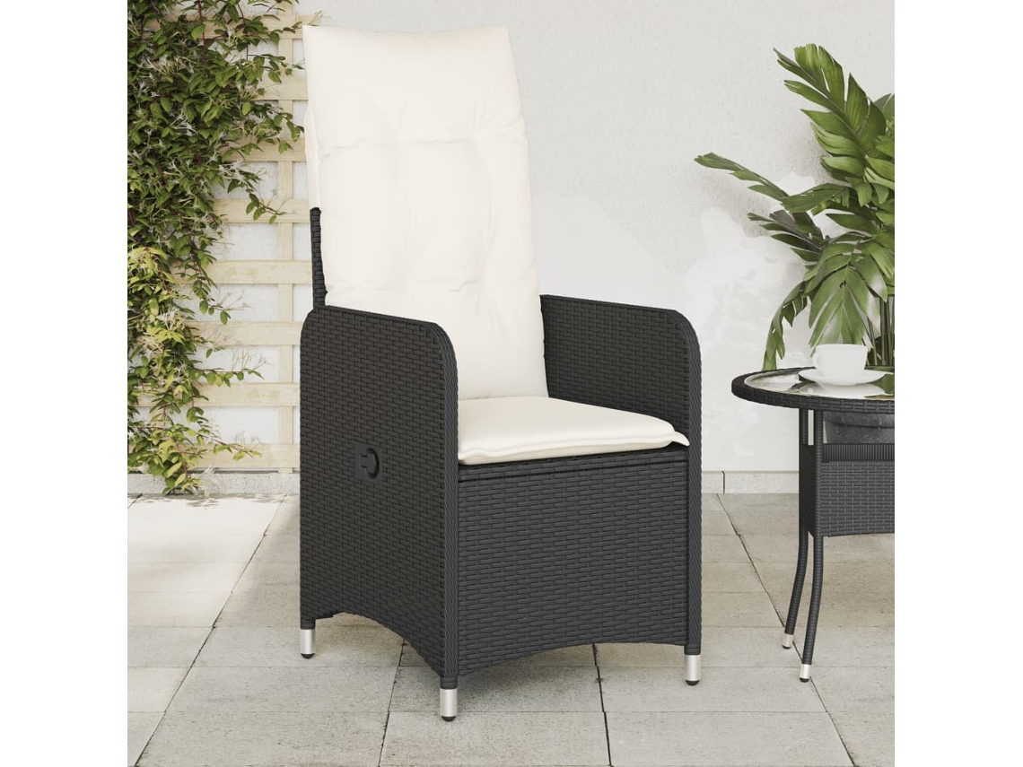 Vidaxl Cadeira De Jardim Reclinável C/ Almofadões Vime Pe Preto