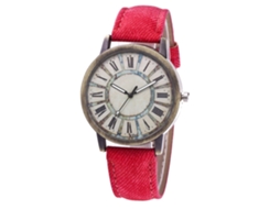 Relógio de pulso unissex Zhoulianfa com movimento de quartzo, pulseira jeans e numerais romanos (rosa e vermelho)