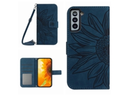 Capa De Couro Flip Com Estampa De Flor De Sol E Cordão Para Samsung Galaxy S22 5g