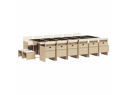 Conjunto de Jantar 17 Pcs para Jardim com Almofadões Vime Pe Bege MAISON EXCLUSIVE (17 pcs)
