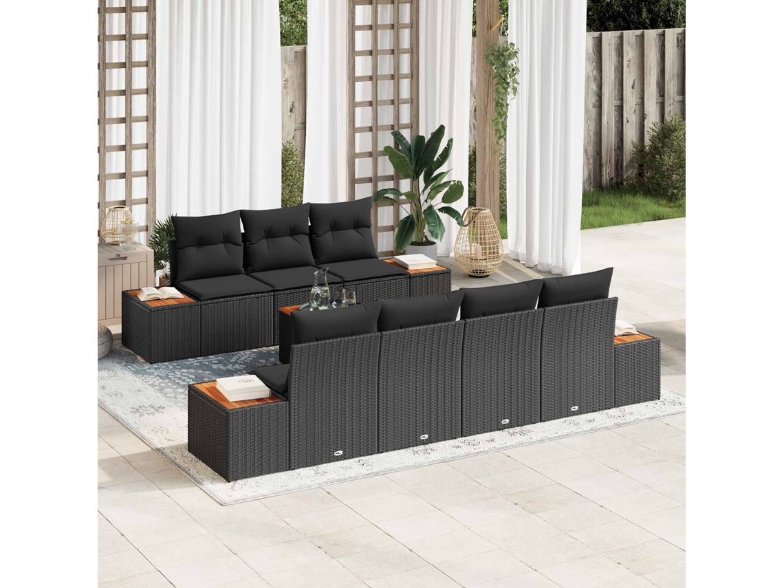 Vidaxl Conjunto De Sofá De Jardim 8 Unid. Preto Rattan Sintético