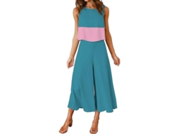 2026 conjunto de Verano para Mujer Roylamp: Blusa de Colarinho Redondo e Calças Largas Crop