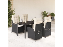 Vidaxl 5 Pcs Conjunto De Jantar P/ Jardim C/ Almofadões Vime Pe Preto
