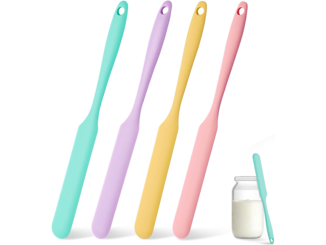 Conjunto 4 Espátulas Silicone – Espátula Massa Fermentada – Raspador – Para Doces E Bolos – 24 Cm – Rosa/roxo/amarelo/verde