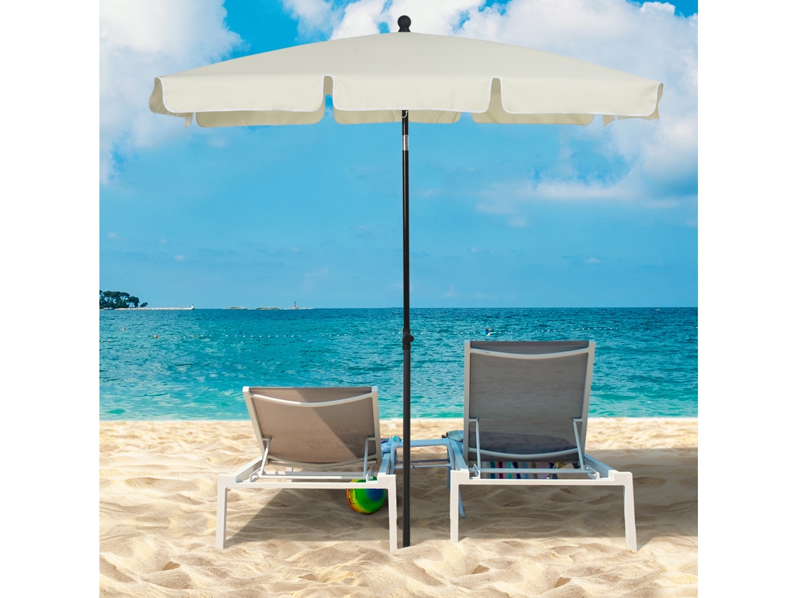 Guarda-sol retangular, inclinável, alumínio, poliéster, 2x1,3m, bege, S/MARCA