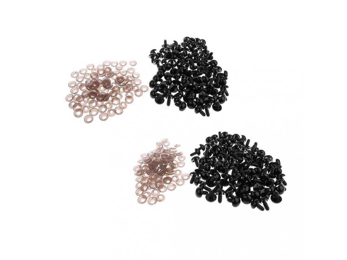 2026-200 Ojos De Seguridad Negros Con Tapa Para Muñecos Oso Teddy Diy 10mm 12mm Plástico