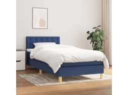 Vidaxl Cama Com Molas/colchão 90x200 Cm Tecido Azul