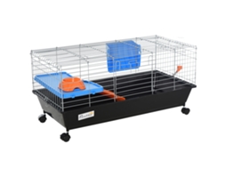 Pequena Gaiola para Roedores com Rodas Habitat para Furões Porquinho da índia com Rampa para Beber e Telhado Abrible 89x44x43 Cm Preto Ge