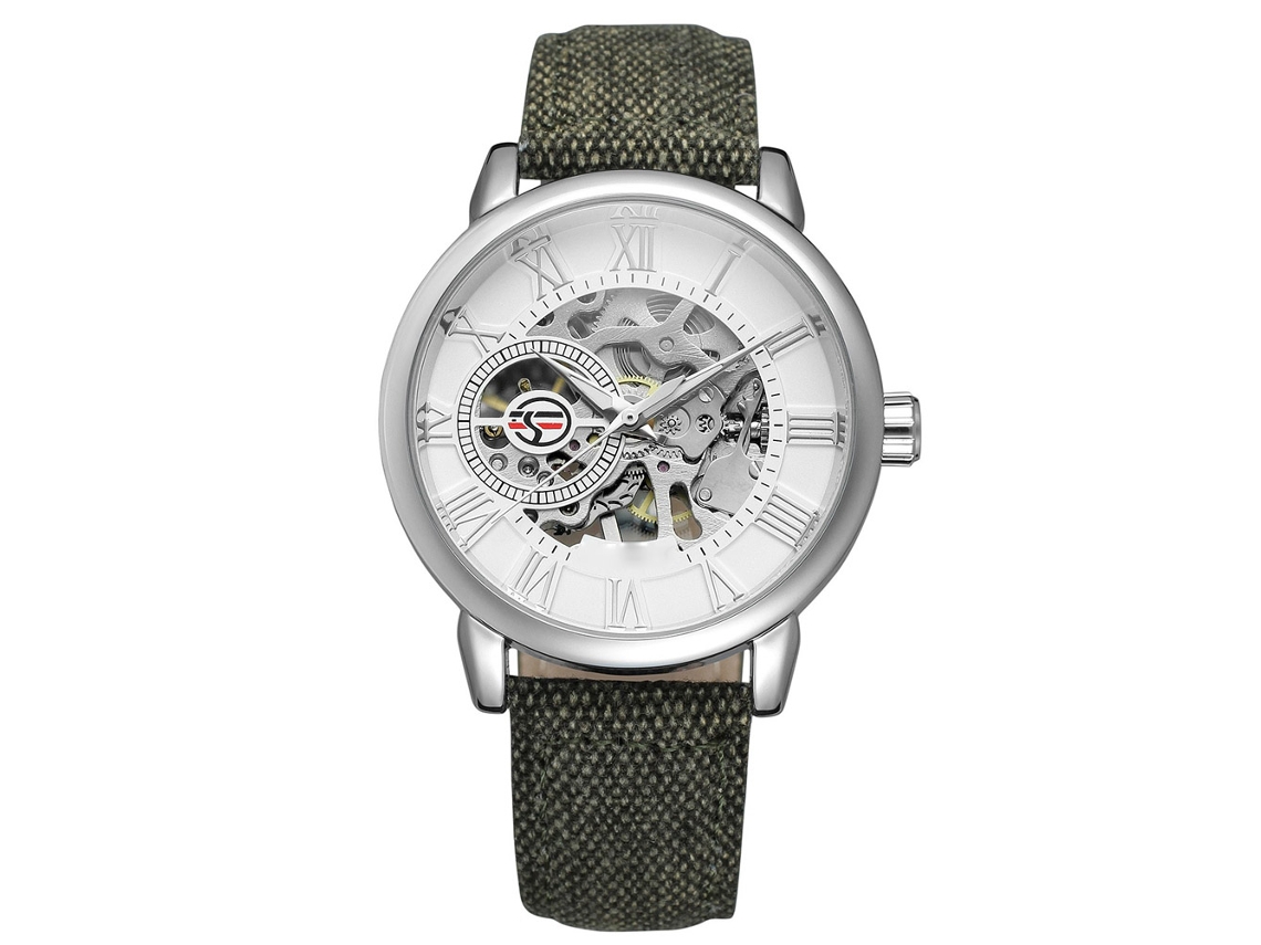 Relógio mecânico masculino com pulseira de tecido à prova d'água Forsining (branco)