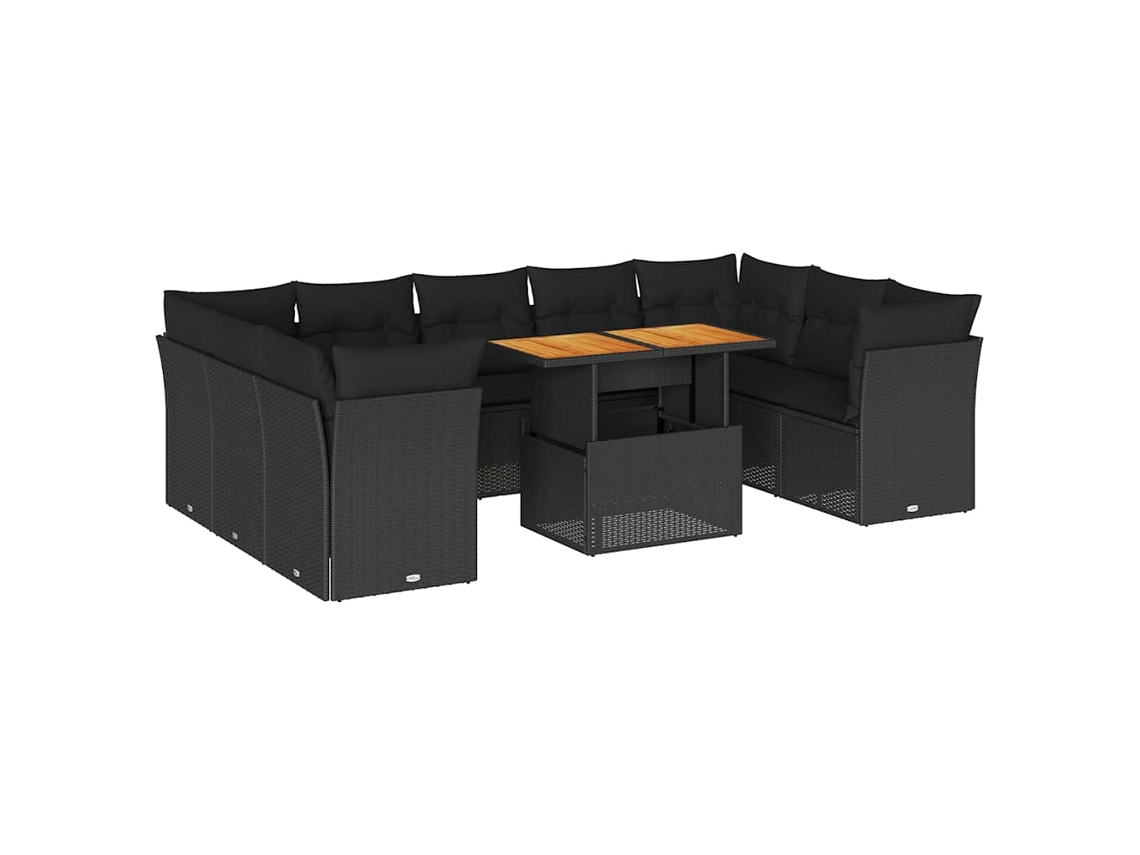 Conjunto de 10 Sofás de Jardim com Almofadões Vime Pe Preto MAISON EXCLUSIVE