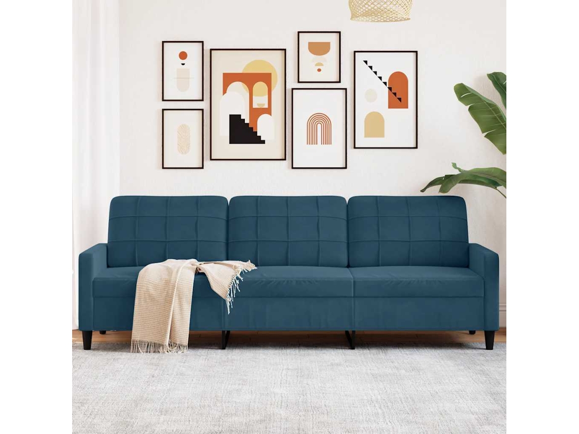 Vidaxl Sofá De 3 Lugares 210 Cm Veludo Azul
