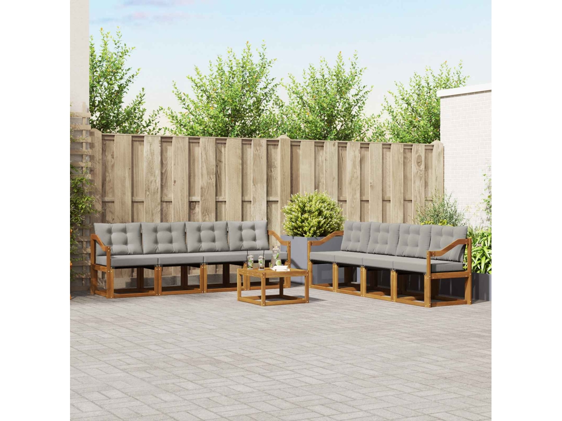 Vidaxl Conjunto De Sofás Para Exterior 9 Unid. Cinza Natural E Claro
