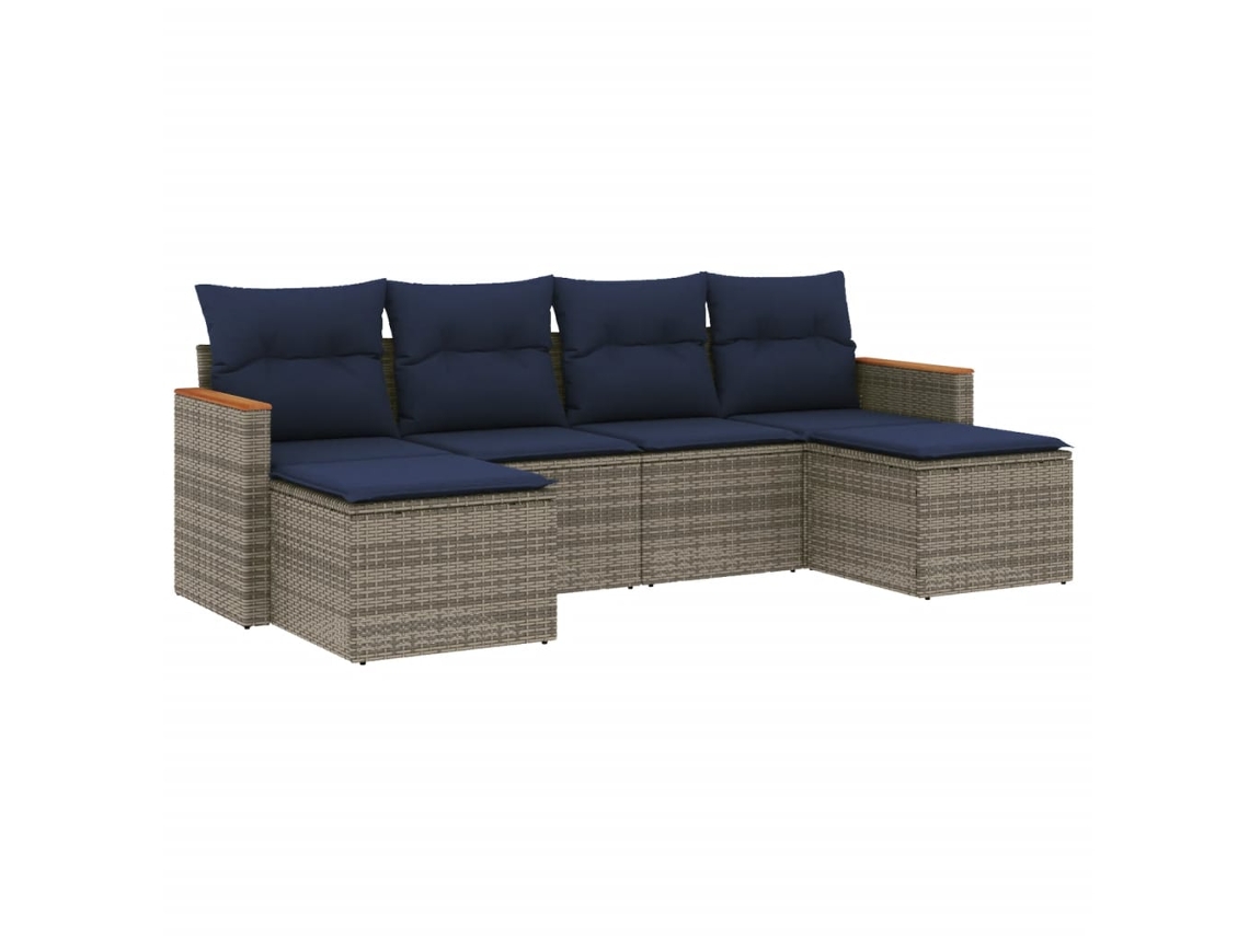 Conjunto de Sofá de Jardim, 6 Peças, Almofadas, Rattan Cinza MAISON EXCLUSIVE