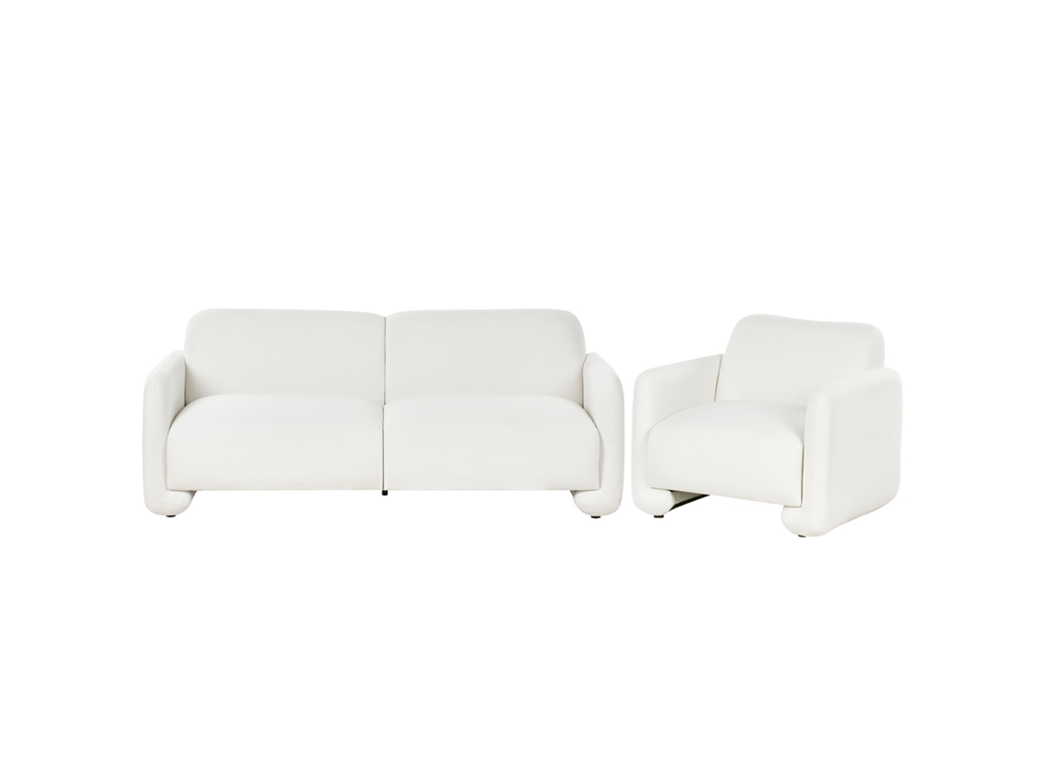 Conjunto De Sala De Estar Beliani Saland De Tela Blanco 82x202x82