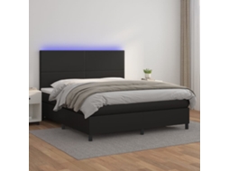Cama Box Spring C/ Colchão/led 160x200cm Couro Artificial Preto