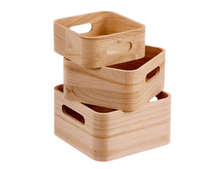Conjunto de Caixas de Organização Empilháveis CAISON Madeira Natural 3 Peças 18,5 X 18,5 X 10 Cm