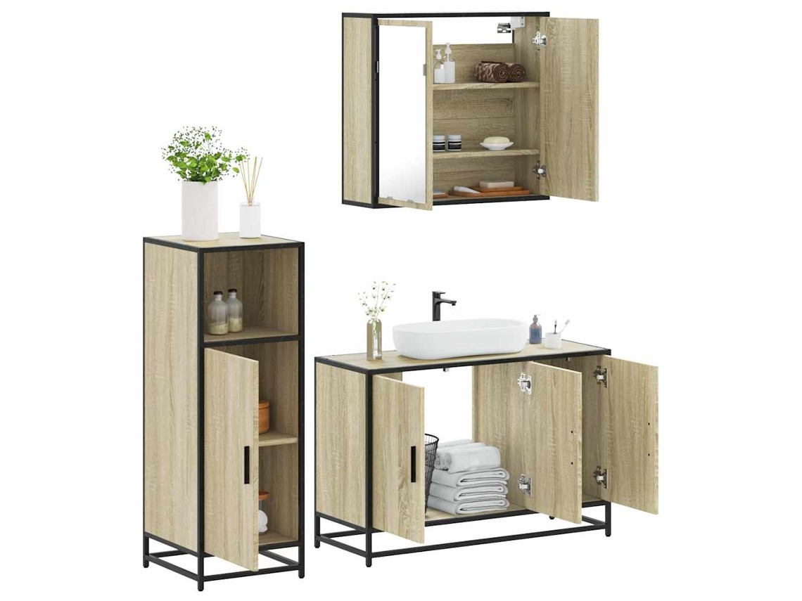 Vidaxl 3 Pcs Conj. Móveis Casa Banho Derivados Madeira Carvalho Sonoma