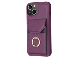 Suporte Casa Para Iphone 15 Plus Pele Sintética Com Porta-cartões Roxo