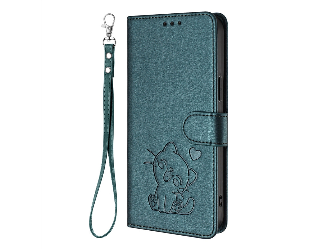 Capa De Celular Flip Compartimento Para Cartão Em Relevo.verde Pavão Com Cordão Combinando, Moto Edge60 Fusion/moto Edge 5g 2025 Com Tela Curva.