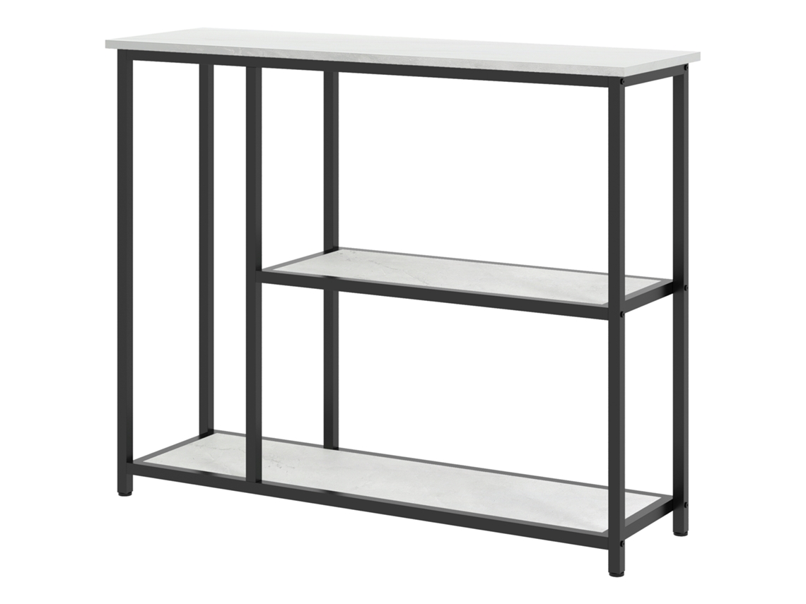 Mesa Console 100cm 3 Níveis Com Bandejas Mármore, Estrutura Aço Branco
